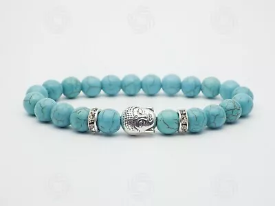 Silver Buddha Turquoise Stone Bracelet Gemstone Reiki Healing Chakra Gift UK • £4.99