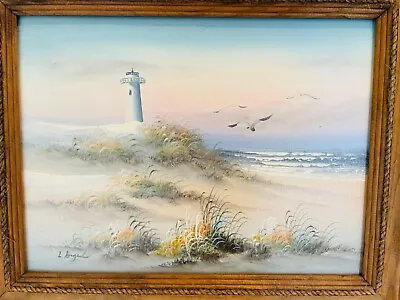 Vintage Original Oil Painting Seascape Framed Signed L. Angel 16” By 20” Coastal • $85