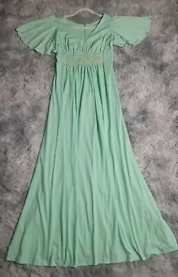 70's Retro Mint Green Maxi Flutter Sleeve Maxi Dress • $25