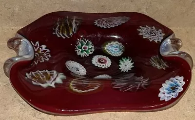 MID Century MURANO FRATELLI TOSO ITALIAN RED/OPALESCENT GLASS BOWL W/MILLEFIORI  • $100