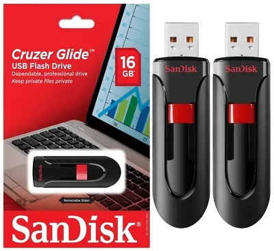 $11.94 • Buy SANDISK CRUZER GLIDE 16GB USB FLASH DRIVE 16G MEMORY STICK WHOLESALE Lot 2