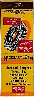 Jones Oil Company Tyrone PA McCreary Tires Vintage Matchbook Cover • $3.99