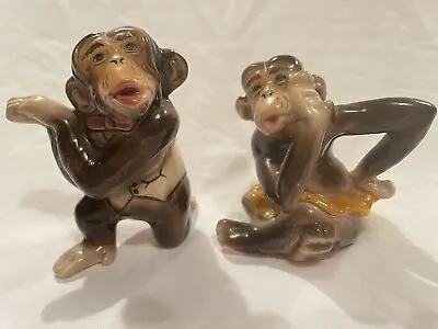 Vintage Monkey Figurines Pair Of Ceramic Funny Monkeys By Catherine M Keller USA • $8.99