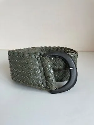 All Saints Sage Green Woven Leather Buckle Belt Size M • £30