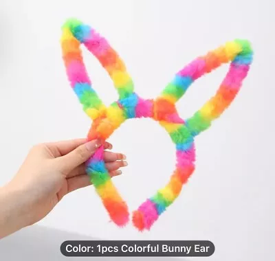 Bunny Headband Fluffy Rainbow Rabbit Ears Party Fancy Dress Easter Child • £2.50