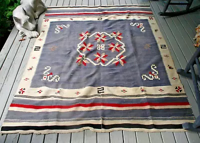 Vtg Mexican Texcoco Southwest Textile Rug Hand Woven Blanket 56  X 76  Weaving • $405.30