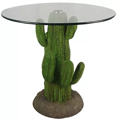 £288 • Buy 52.5cm Cactus Plant Coffee Table Round Glass Top 54.5cm  Polystone Statue