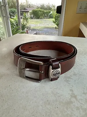 	Vintage Moschino Brown Leather Belt Size 32 Made In Italy • $28