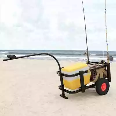 Fishing Trolley Beach Trolley Cart Camping Wagon For Sand Black Steel VidaXL • $148.99