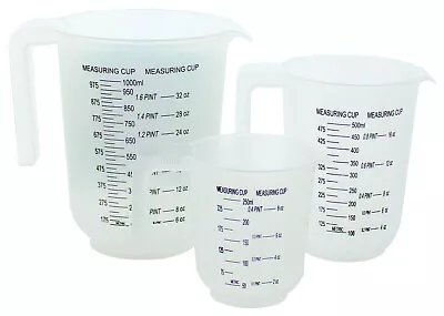 3pc Plastic Measuring Jug Set Stackable With Handle 1L 500ml 250ml Kitchen Cups  • £6.49