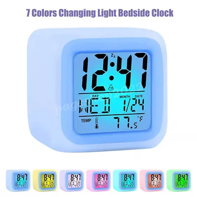 Small Digital Alarm Clock 7 Colorful Bedroom Light Bedside Night Clock For Kids • £8.69