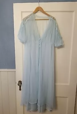 Vintage MOVIE STAR Blue Nylon Lace Peignoir Robe Nightgown Negligee Set Large • $49.99