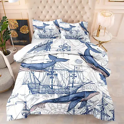 Whale Comforter Set Queen SizeOcean Theme Bedding Set For KidsWhale Nautical S • £114.52