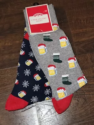Holiday Time 2 Pair Mens Christmas Socks Crew Size 6-12 Beer Stocking  New • $9.99