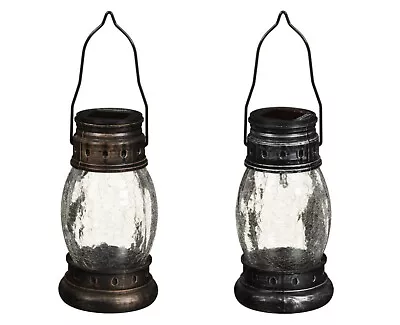 Miners LED Lantern Light Solar Powered With Crackle Glass Colour Changing LED's • £14.59