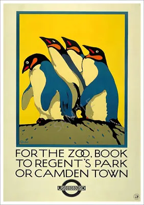 Vintage Rail Poster Penguins Regents Park ZOO London Tube Station Ad PRINT A3 A4 • £5.99