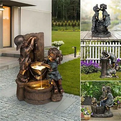 Crafts Statues Outdoor Decor Garden Ornaments Boy And Girl Statue Kissing Kids • £10.38