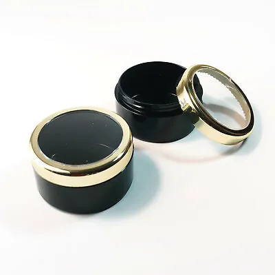 Cosmetic Containers Empty Black Plastic Makeup Jar Gold Trim Lid 30 Gram (5)3832 • $21.95