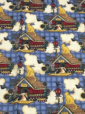 Vintage Debbie Mumm Fabric Dog House 3/4 Yard Cotton SSI Fabrics Directional • $8