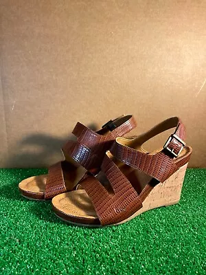 B.O.C Womens Nara Reptile Open Toe Strappy Shoes Wedge Heel Brown Size 9M • $9.99