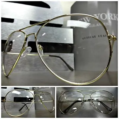 Mens Women CLASSIC VINTAGE RETRO Style Clear Lens EYE GLASSES Gold Fashion Frame • $12.99