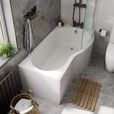 Bathroom Suite P Shaped Right Hand Shower Bath Glass Screen Front Bath Panel • £395