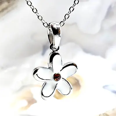 Daisy Flower Pendant Necklace 18  Chain White Enamel Pink CZ Unisex Jewellery • £4.95