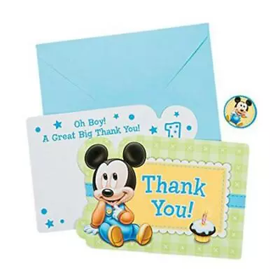 Mickey Mouse 1st Birthday Thank You Cards W/Seals 8 Per Package Party Supplies • $7.95