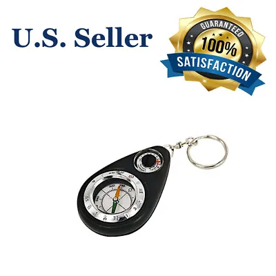 Black Lightweight Mini Outdoor Camping Survival Thermometer Compass Key Chain • $8.54