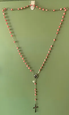 Vintage Rosary With Pink Heart Shaped Beads-Well Used-Made In Italy-Non Magnetic • $24.95