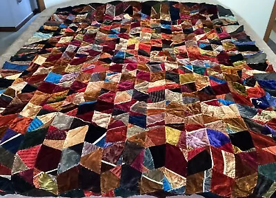 Antique/Vintage Velvet Crazy Quilt Topper 65 X 77  Lined Hand Stitched • $34.99