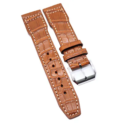 21mm Pilot Style Trombone Yellow Alligator Leather Watch Strap For IWC • $115