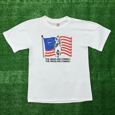 Nike Vintage T Shirt Mens Nikes Are Coming Promo USA Flag Beer Relays 1987 RARE • $820