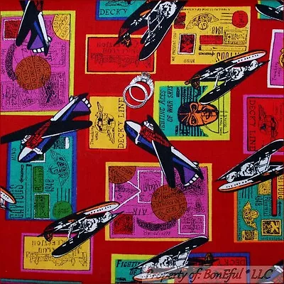 BonEful Fabric FQ Cotton Quilt Red Pilot Military War Air*Force Plane Antique US • $12.25