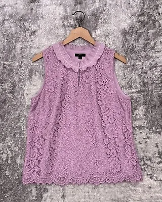 J Crew Top Large Womens Pink Lace Ruffle Neck Sleeveless Blouse • $34.99