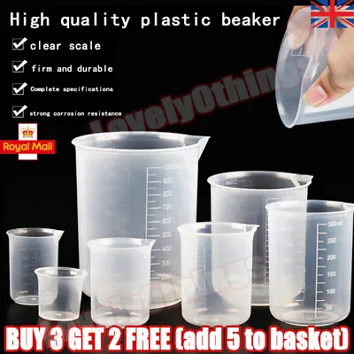 25-1000ml Clear Plastic Graduated Measuring Cup Jug Beaker Kitchen Lab Tool UK_ • £2.39