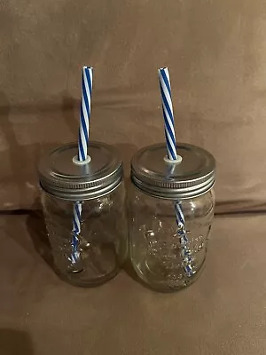 Mason Jar Drinking Glasses With Lid & Straw • $4