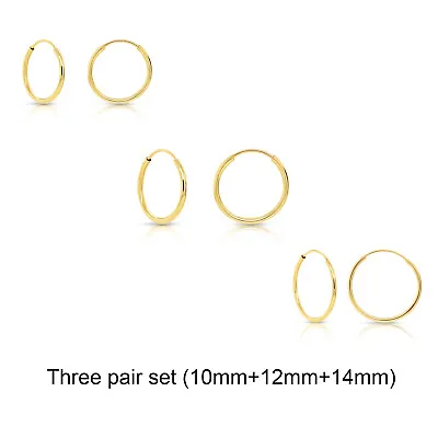 14K Real Solid Yellow Gold Round Endless Hoop Earrings 1mm Tube Hoops Ear Rings • $74.99