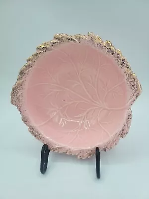 MCM Vintage California Originals Pottery 741 Cabbage Leaf Dish Pink Gold Trim • $16