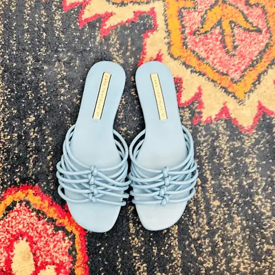 $19 • Buy EUC Zara Trafaluc Blue Strappy Knotted Sandals 37/6.5