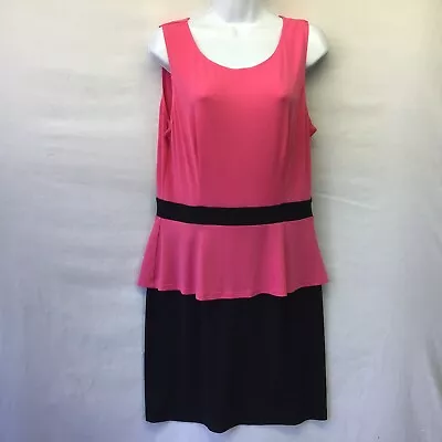 AA Studio Women Dress Sleeveless Pink Black Colorblock Peplum Popover Sheath  12 • $16.99