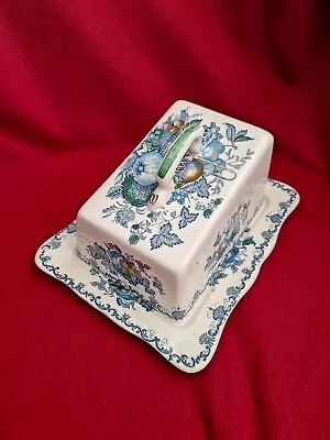 Vintage Masons 'Fruit Basket' Blue And White Ironstone Cheese Dish Cake Stamped • £24