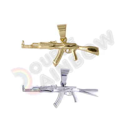 Military Army  AK47 Machine Gun Gold Plated Stainless Steel Pendant *P186 • $11.98