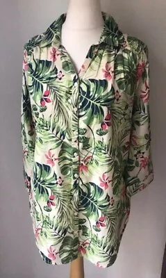£12.99 • Buy Ladies Pink Green Mix/palm Print Tropical/floral Top/blouse/shirt Size 10