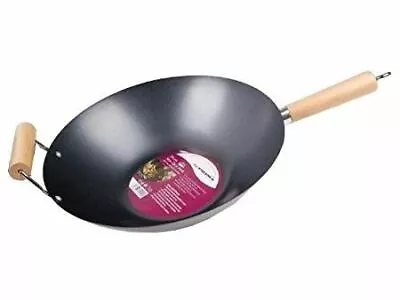 35cm Non Stick Carbon Steel Wok Saucepan Frying Stir Pan Chinese Cooking Asian • £14.99