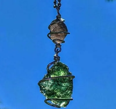MOLDAVITE & SAFFORDITE Pendant 925 Silver Jewelry Cintamani Stone 19  Necklace! • $128