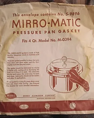S-9896 Gasket For Mirro-Matic Pressure Cookers. Fits Most Mod M-0392 M-0394. NOS • $12