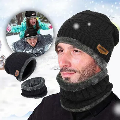 Winter Warm Knit Hat Scarf Set Thick Ski Cap Men Women Ear Head Neck Cover Gift • £3.96