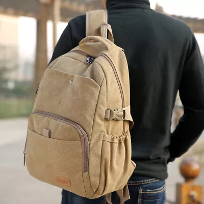 Vintage Durable Canvas Backpack Rucksack Laptop Notebook School Travel Unisex AU • $32.95