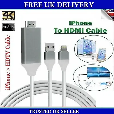 8 Pin To HDMI Cable TV HDTV AV Adapter For IPhone 7 8 SE XR XS 11 12 13 14 Pro • £2.25